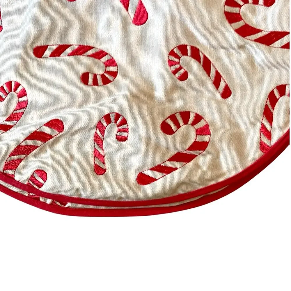 Isaac Mizrahi CANDY CANE Christmas Placemats 15in Embroidered Cotton Pink & Red